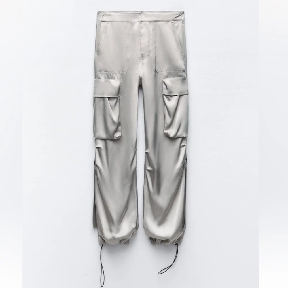 ZARA Satin Effect Cargo Pants size M - Picture 4 of 11